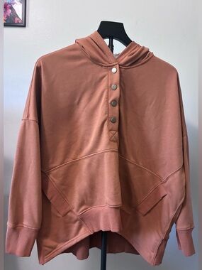 Relaxed Snap-Front Hoodie Top - Sun Burnt Orange
